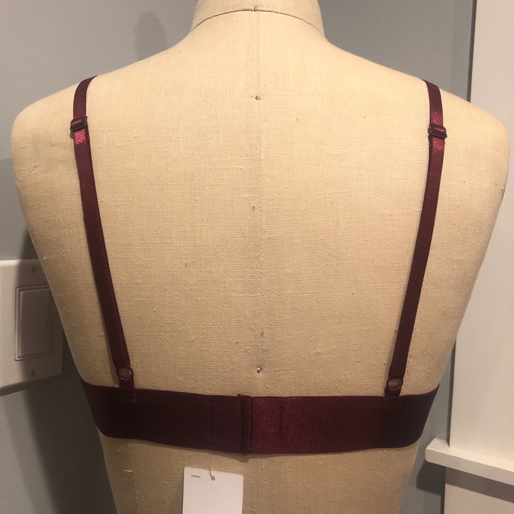 Out From Under Raspberry Embroidered Flower Mesh Triangle Bralette-Medium - Picture 4 of 6
